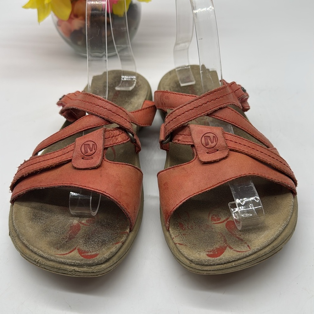 Merrell Wild Poppy Light Red Leather Slip On Sandal Size 9 MR7293A - Picture 2 of 7